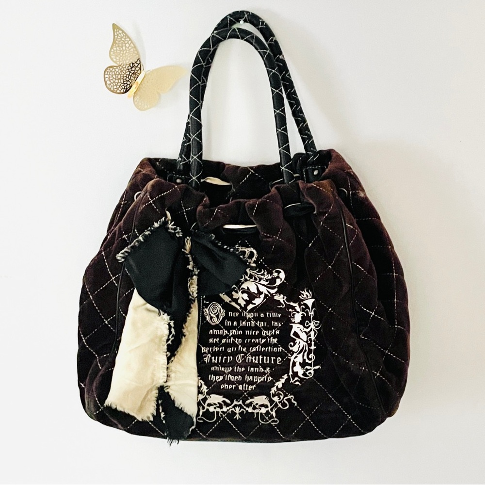 Juicy Couture Vintage Y2K Brown Velour Once Upon a Time Tote Bag Purse Handbag